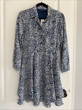Banana Republic Navy and White Printed Button-Front Dress